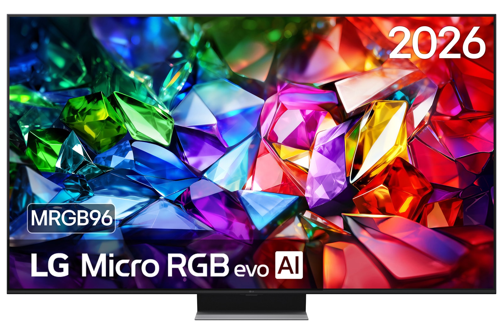 Vooraanzicht van 75 inch LG Micro RGB evo AI MRGB96 4K Smart TV 2026 75MRGB96B9B